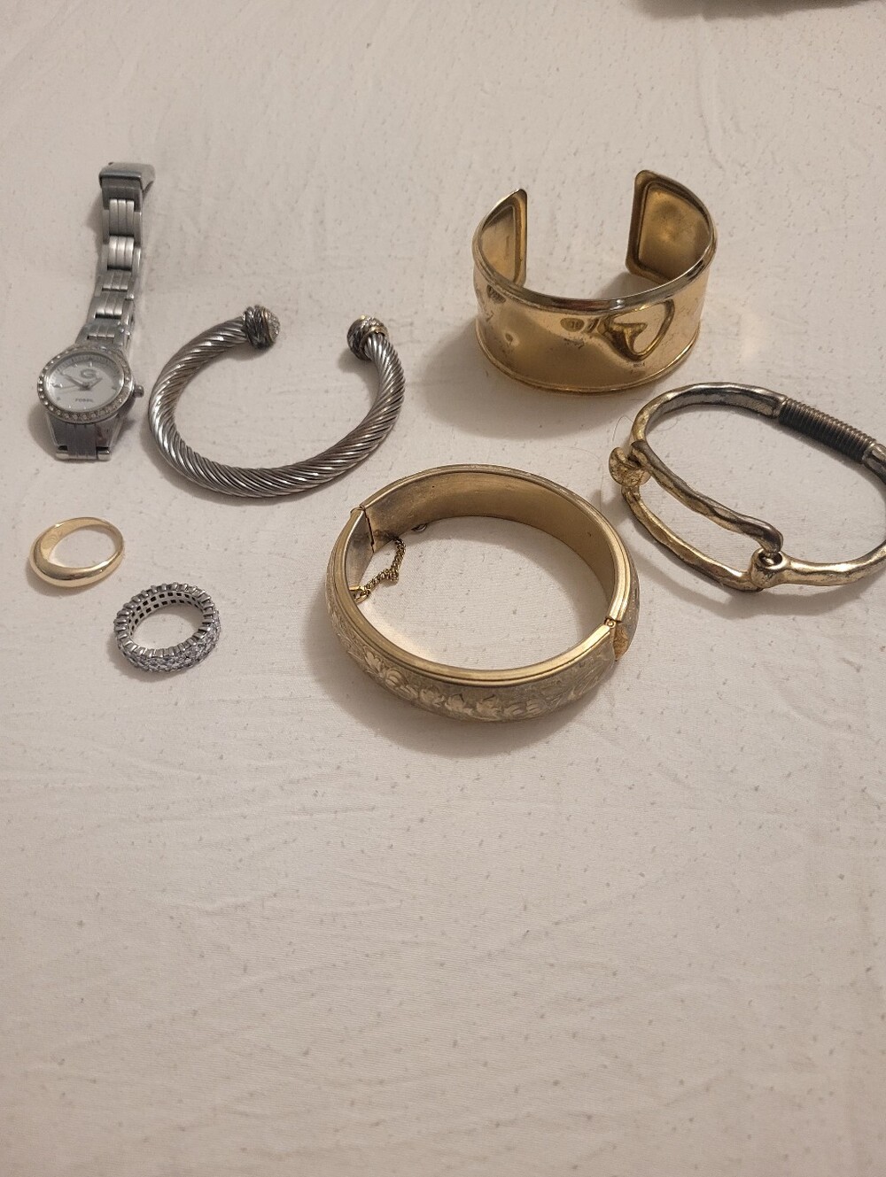 Mixed Gold & Silver Jewelry Lot - Bangles, Cuff, Ring, Vintage Antique